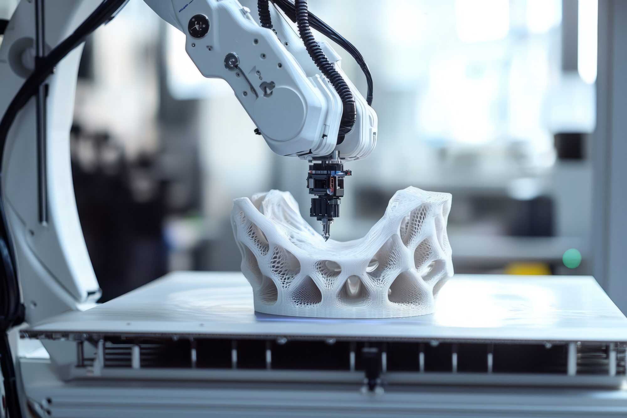 A Robotic Arm Operates A 3D Printer To Create Complex Parts. The Printing Process Is Precise And Efficient Additive Manufacturing